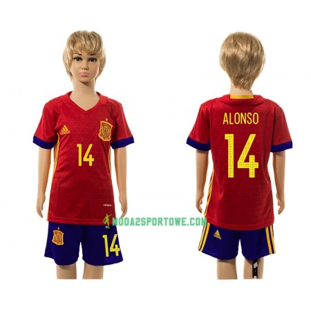 Koszulka Hiszpania Alonso 14 Dziecięcy Domowe Stroje Piłkarskie 2016 Krótki Rękaw