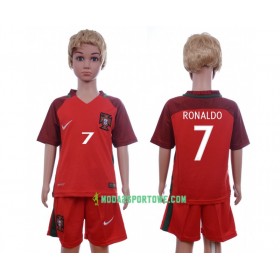 Koszulka Portugalia Cristiano Ronaldo 7 Dziecięcy Domowe Stroje Piłkarskie Euro 2016 Krótki Rękaw
