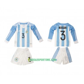 Koszulka Argentyna Mercado 3 Dziecięcy Domowe Stroje Piłkarskie 2016 Długi Rękaw