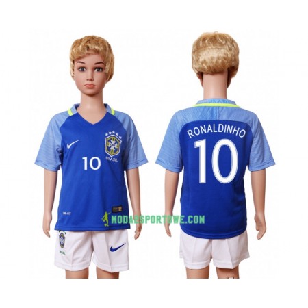 Koszulka Brazylia Ronaldinho 10 Dziecięcy Wyjazdowe Stroje Piłkarskie 2016 Krótki Rękaw