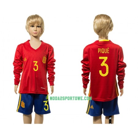 Koszulka Hiszpania Pique 3 Dziecięcy Domowe Stroje Piłkarskie 2016 Długi Rękaw